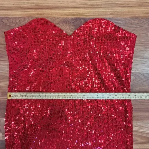 Sexy Red Sequin Strapless Glam Dress XXL Stretchy Curvy Party New Years Eve - Picture 5 of 6
